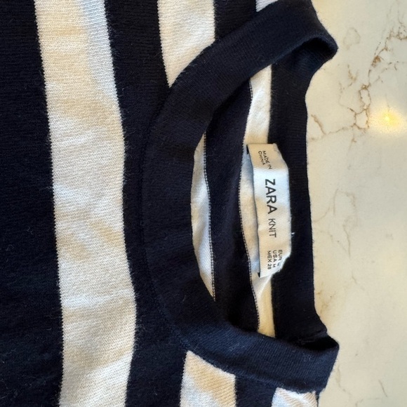 Zara Black and White Stripe Viscose Blend Short Sleeve Pullover Crew Sweater / M - Picture 7 of 8